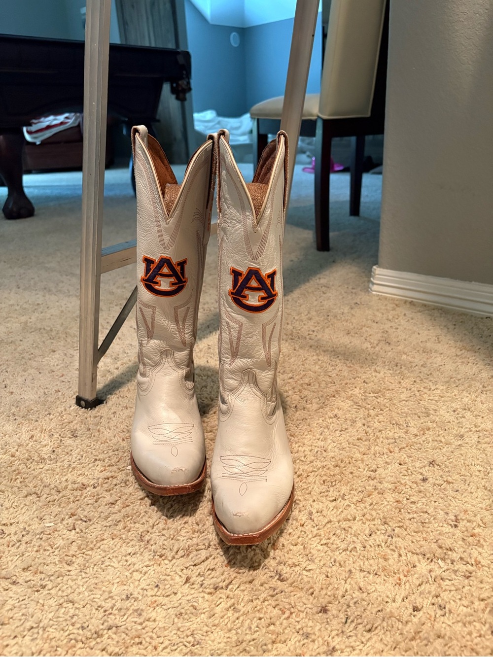 Auburn University White Leather Cowboy Boots , worn twice,originally $400